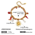 Bracelet tressé en acier doré avec breloques soleil et cœur, étanche et hypoallergénique - Bracelet Charme Tressé (JDB0304046) / 17+5cm