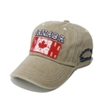 Detail of khaki cotton baseball cap with Canada maple leaf embroidery and distressed brim - Khaki