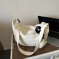 Large cream canvas messenger bag with round coin purse and plush sprite pendant - With Pendant / White