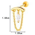 Titanium steel gold earring featuring curved bar, hanging chains and marquise gem - Marquise Chain Tassel Style (0189-12# Gold)