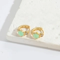 Golden hoop earrings with light green star charm and clear stone on textured stone - Light Green