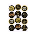 Runde Neujahrs-Partyaufkleber in Premium-Schwarz-Gold mit Happy New Year-Kunstdesigns - Stil 4(L-00202-4)
