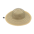 Wide brim straw sun hat with black wavy stripes and adjustable drawstring for women - Beige & Black