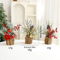 Mini artificial PE Christmas tree with red berries and wood base, 30cm height - Combo Set 3 (3-Piece Set)