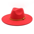 Red wool wide brim fedora hat with a snakeskin textured brown belt for men and women - M (56-58cm) / Red