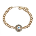 Vergoldetes Evil Eye Armband mit bunten Zirkonia auf einem weißen Hintergrund - CB0187-Blaues Auge Pflastern