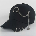 Punk style black baseball cap with metal rings and decorative chain with number 5 pendant - [c5 Series] Black