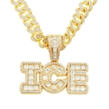 Collana cubana d'oro hip hop con un grande ciondolo a lettera ICE ghiacciato per uomo e donna - Lettera ICE (Con Catena Cubana) / Oro