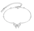 Elegant silver bow pendant bracelet in titanium steel with adjustable bead chain link - Beaded Bow Tie Bracelet Silver