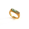 18K gold stainless steel ring featuring inlaid green and pink natural raw stone chips - US 7 / Emerald