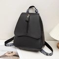 Chic black pebbled leather backpack with fashion letter webbing straps for women - Black