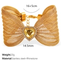 Golden woven stainless steel butterfly bracelet with heart-shaped yellow rhinestone - Yellow