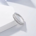 Elegant silver s925 ring featuring double row baguette and round cut cubic zirconia - US 6 / 0889 Baguette White Zirconia / White Gold
