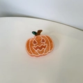 Pinza per capelli a zucca arancione scintillante con foglia verde per Halloween - Testa di Zucca #1