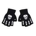 Black knitted half-finger gloves featuring white skeleton bone patterns and skull print - One Size / Half Finger Skull Claw Black