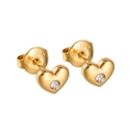18K gold plated stainless steel heart stud earrings with a sparkling central diamond - E923-D 3D Solitaire Heart