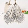Chic cream paisley satin scarf tied on a leather tote bag for professional styling - 70-70cm / White Paisley (FJ028-2)