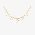 Gold cosmic pendant necklace with moon, rocket, and stars on a refined Figaro chain - 18K Gold