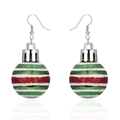Detail of red green and white striped Christmas bulb earrings with glitter and silver hooks - Green Stripes