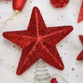 Sparkling red star tree topper with glitter finish and silver spiral spring base - Red Glitter Tree Topper Star
