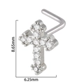 Silver stainless steel cross nose stud with clear zircons and detailed dimensions - Silver Cross