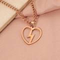 Rose gold stainless steel heart necklace with lightning cut-out on pink silk and stone - Rose Gold