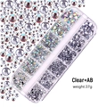 12-grid box of transparent and AB flatback resin rhinestones for nail art and DIY decor - Transparent + AB