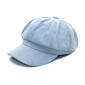 Detail of light blue denim newsboy cap with classic stitching and top button on white background - M (56-58cm) / Light Blue
