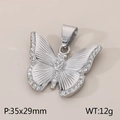 Silver stainless steel butterfly pendant with sparkling white rhinestones in 35x29mm size - Steel Color Butterfly Pendant (No Chain)