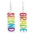 Detail of colorful glitter Second Grade alphabet earrings on white background - 10-Second Grade-Hook