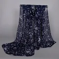 Lightweight navy blue chiffon scarf with white musical note prints for women - Navy Blue (Music Notes)