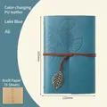 A6 lake blue PU leather leaf notebook with vintage binder and metal charm - Lake Blue / A6