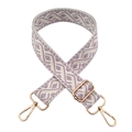 Detalle de la correa jacquard geométrica violeta y beige con cierres dorados - Blanco/Beis Púrpura Geométrico
