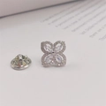 Elegant silver four-leaf clover brooch with marquise-cut white zircons and butterfly clasp - Marquise Zircon Flower Silver (90557)