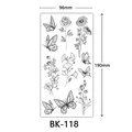 Sketch style temporary tattoo sheet with black and white rose and butterfly motifs - BK-118 / 96*190mm