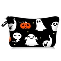 Portable Halloween cosmetic bag with cartoon ghost patterns and a convenient hand strap - Black Cartoon Ghost Print (09135)