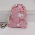 Pink burlap Christmas drawstring gift bag with white tree and gold glitter elk pattern - Pink Reindeer