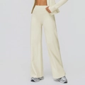 Women's cream high-waisted wide-leg athletic pants and matching jacket set - S / Cream Apricot