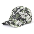 Adult floral baseball cap with white blossoms and green leaves on dark background - Dark Green