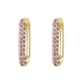 Luxurious gold-plated huggie earrings featuring triple rows of purple zircon stones - Gold - Purple Zircon