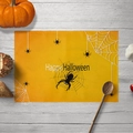 Orange Halloween placemat with black spider webs and Happy Halloween text design - Style 14-Encrypted Linen / 30*45cm(32g)