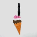 Detail of colorful ice cream cone shaped PVC luggage tag with adjustable black strap - Ice Cream