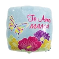 Square blue floral foil balloon with butterfly and Te Amo MAMÁ Spanish greeting - 18 Inch Blue Butterfly Square I Love You Mom (C4026)