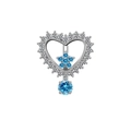 Silver heart navel ring with blue gems and clear crystals on white background - Silver Heart-Blue Stone