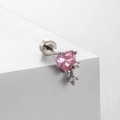 Silver titanium steel screw earring with pink heart gemstone and clear crystal accents - Pink Heart Zirconia Pendant Style (A105-6#)