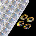 Oval iridescent crystal glass bead with multifaceted cut and colorful rainbow luster - 20MM Hoop Pendants