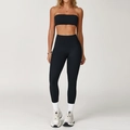 Two-piece black yoga set featuring a minimalist strapless bandeau top and high-waist leggings - S / Premium Black (Leggings Set)