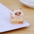 Cute white cat resin figurine in a brown box for car dashboard and desk decor - Mini Box Cat 001C