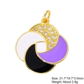 Macro view of rotating gold pendant with zircon and enamel detailing, 21.7x19.7mm - Black White Purple Ring