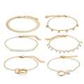 Set di 6 bracciali dorati con cerchi geometrici, foglie e ciondoli a forma di fiore - Set da 6 pezzi (01KC金0111)